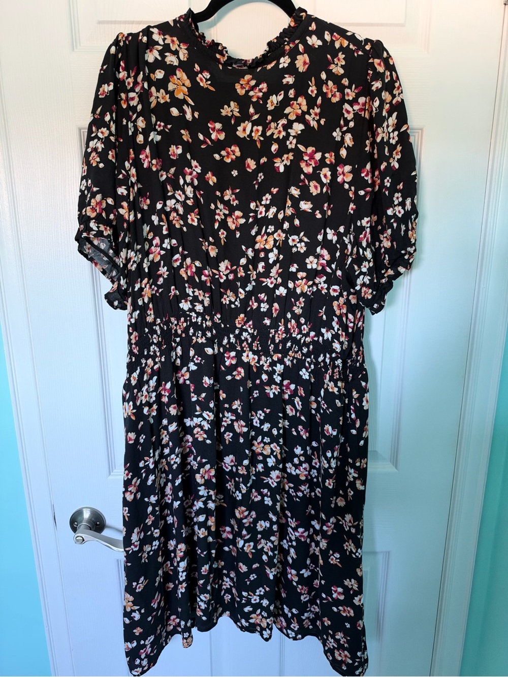 Penningtons Black Floral Midi Dress with Pink and Cream Blooms - Picture 7 of 10
